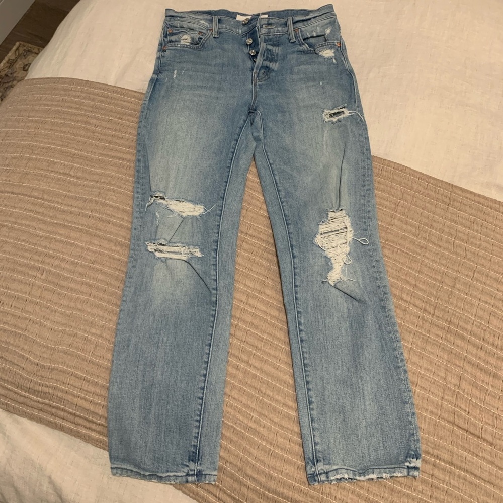 MOTHER Distressed Denim Straight Leg Jeans